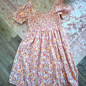 Noisy may floral pink, purple, orange, and green puff sleeve dress in xs